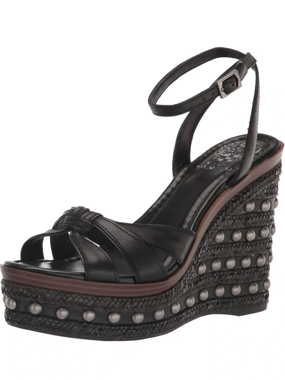 Vince Camuto Black Studded Braided Wedge Sandals